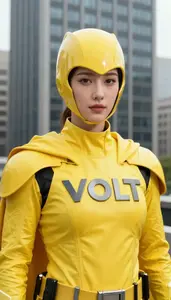 Volt Yellow Caped Operative Hero At The Downtown Tower