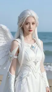 Angelic White Caped Fighter Hero At The Ocean Shore