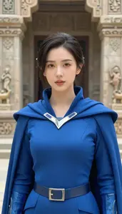 Aquatic Blue Caped Agent Hero At The Ancient Ruins