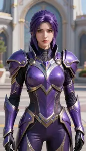 Arcane Purple Armored Protector Hero In The City Plaza