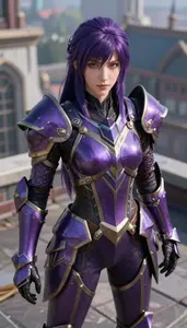 Arcane Purple Armored Knight Hero On The Rooftop