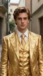 Aristocratic Gold Suited Guardian Hero In The Alleyway