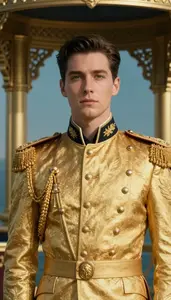 Aristocratic Gold Suited Soldier Hero At The Observation