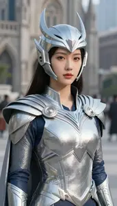 Astral Silver Caped Protector Hero In The City Plaza