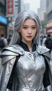 Astral Silver Caped Fighter Hero In The City Street