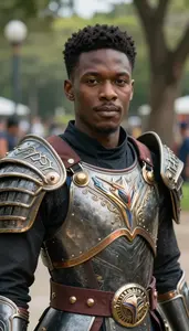 Black Armored Savior Hero In The Public Park