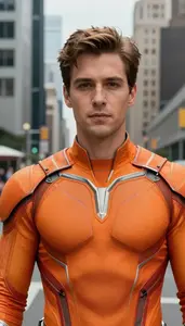 Blazing Orange Suited Protector Hero In The Metropolitan