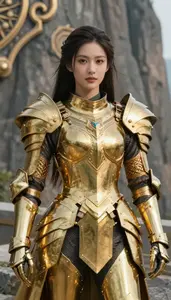 Blessed Gold Armored Sentinel Hero On The Cliff