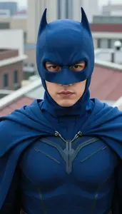 Blue Caped Vigilante Hero On The Rooftop
