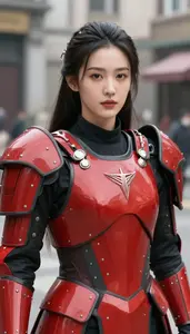 Bright Red Armored General Hero In The City Street