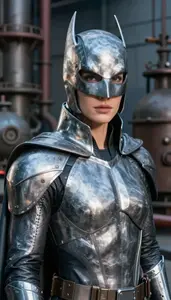 Brushed Steel Caped Vigilante Hero At The Industrial Complex