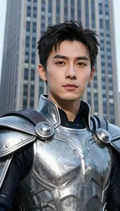 Brushed Steel Caped Master Hero In The Skyscraper