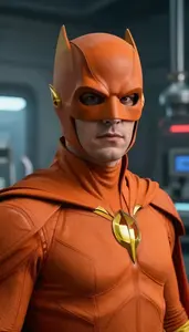 Burnt Orange Caped Crusader Hero In The Laboratory