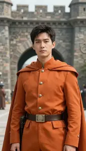 Burnt Orange Caped General Hero At The Fortress Gate