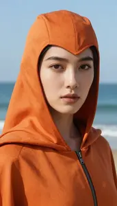 Burnt Orange Caped Guardian Hero At The Ocean Shore