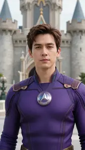 Celestial Purple Suited Avenger Hero At The Castle