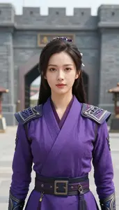 Celestial Purple Suited Enforcer Hero At The Fortress Gate