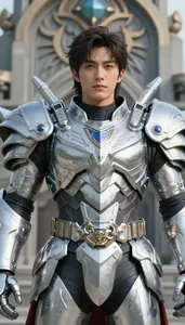 Colossal Silver Armored Paragon Hero At The Historic
