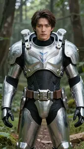 Colossal Silver Armored Enforcer Hero On The Forest Trail