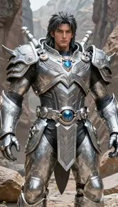 Colossal Silver Armored Colossus Hero In The Canyon