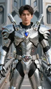Colossal Silver Armored Defender Hero On The Bridge
