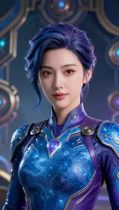 Cosmic Blue And Purple Agent Hero On The Mountain Peak