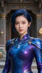 Cosmic Blue And Purple Operative Hero At The Temple