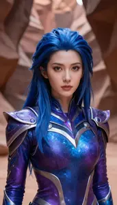 Cosmic Blue And Purple Warden Hero In The Canyon