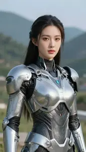 Cybernetic Silver Armored Guardian Hero In The Valley