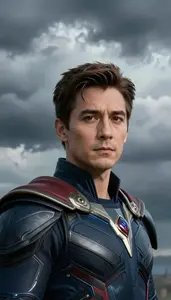 Distinguished Navy Caped Paragon Hero In The Storm Cloud