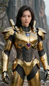 Electrical Gold Armored Avenger Hero On The Cliff