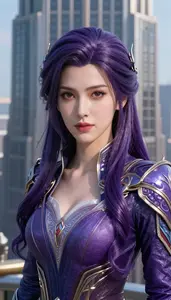 Enchanted Violet Suited Operative Hero In The Skyscraper