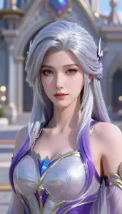 Ethereal Silver And Purple Bastion Hero In The City Plaza