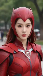 Fiery Red Caped Defender Hero In The Public Park