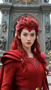 Fiery Red Caped Guardian Hero At The Historic Monument