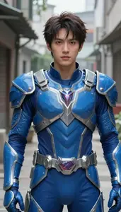 Fluid Water Blue Armored Protector Hero In The Alleyway