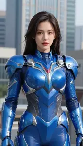 Fluid Water Blue Armored Defender Hero At The Downtown Tower