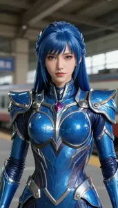 Fluid Water Blue Armored Guardian Hero At The Train Station