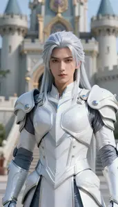 Frost White Armored Savior Hero At The Castle