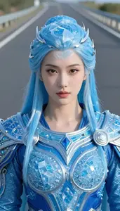 Glacial Ice Blue Caped Protector Hero On The Highway