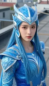 Glacial Ice Blue Caped Protector Hero On The Rooftop