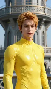 Glowing Yellow Suited Savior Hero At The Observation Tower