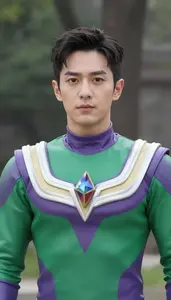 Green And Purple Striped Defender Hero In The Park