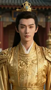 Heavenly Gold Suited Soldier Hero At The Temple
