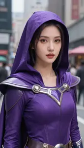 Immense Purple Caped Protector Hero In The City Street