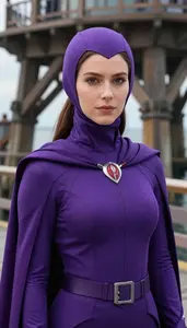 Immense Purple Caped Agent Hero On The Pier