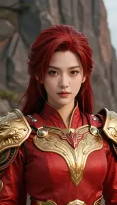 Inferno Red And Gold Soldier Hero On The Cliff