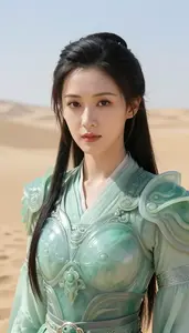 Jade Colored Knight Hero In The Desert Landscape