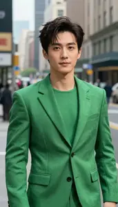 Leafy Green Suited Champion Hero In The City Street