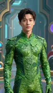 Leafy Green Suited Defender Hero On The Skyway